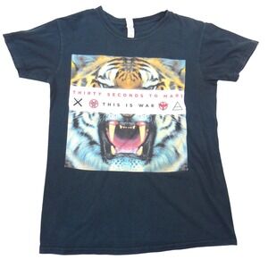 Thirty Seconds To Mars This Is War Tiger Graphic T-Shirt Mens Small Black Cotton